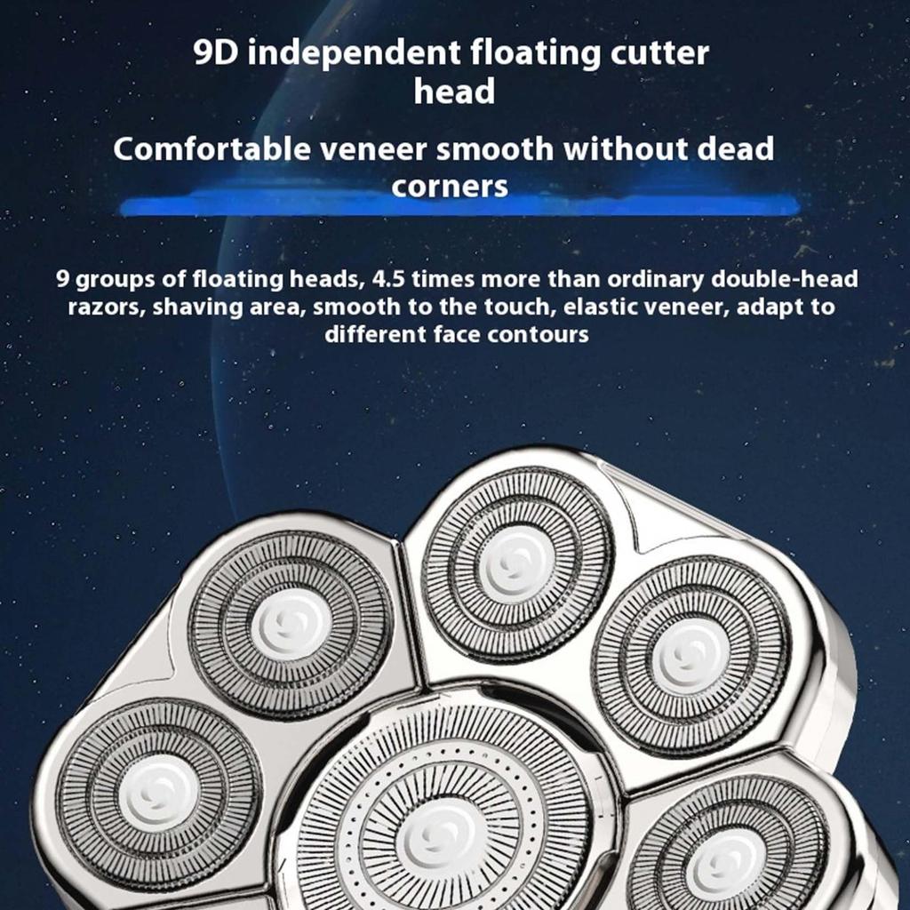 9D Floating Head Shaver,6-in-1 Detachable Head Shavers, IPX7 Waterproof Wet Dry Shaving, Intelligent LED Display,Rechargeable Cordless