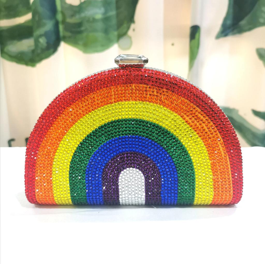 Rainbow Crystal Evening Clutch Purse Women Luxury Diamond Party Handbag Bridal Shoulder Bag Wedding Ladies Shoulder Handbags