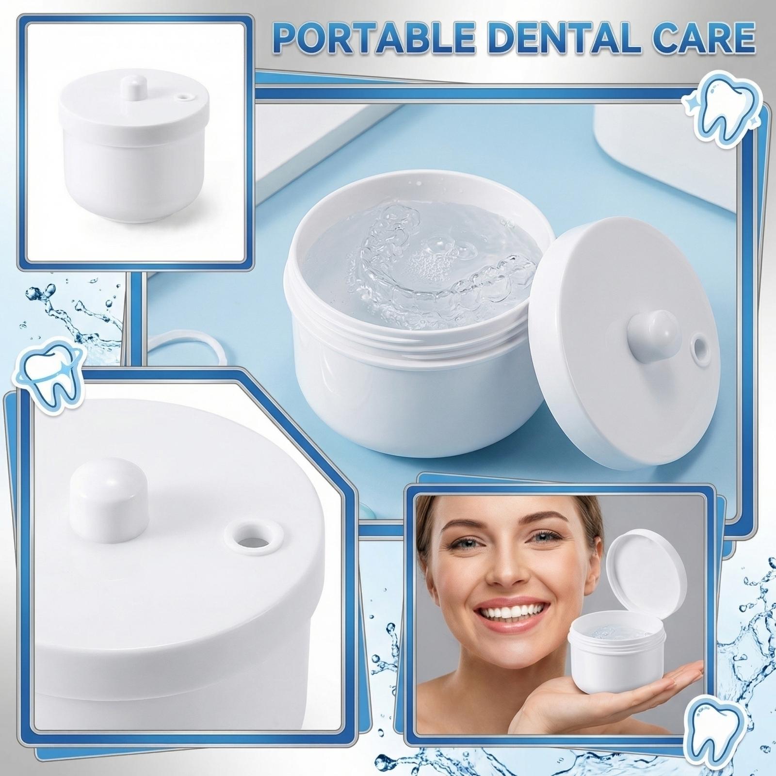 

Portable Denture Cleaning Box with Lid and Air Vent Denture Soaking Container for Removable Teeth Storage and Cleaning One Size білий