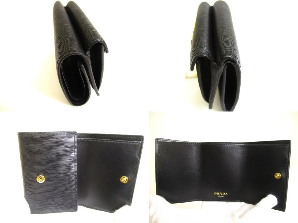 Authentic PRADA Black Leather Trifold Wallet Compact Wallet #a873  Refurbished