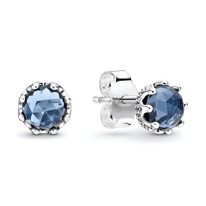 Pandora Shining Crown 925 Silver Stud Earrings Women s Blue 298311NMB