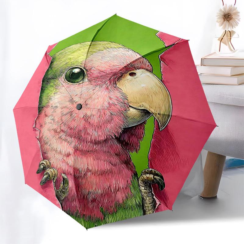 

1pc Parrot Peeking Through Paper Hole, Automatic Opening/Closing Umbrella with Pink Background, Perfect for Fans, Travelers, Daily Use, and Gifts.V103