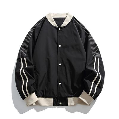 Stand Up Collar Jacket, Men's Spring and Autumn Oversized Loose Sports Patchwork Jacket, Casual Top