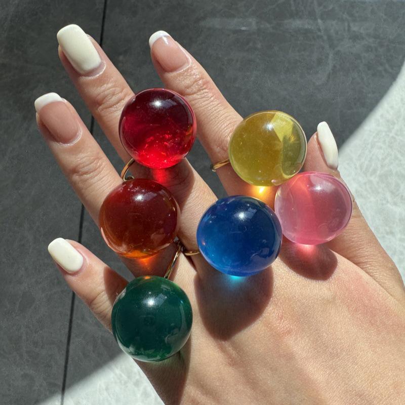 1 Artistic Jelly-Transparent Resin Stainless Steel Open Ring Cute Fashionable Women'S Girls' Jewelry Everyday & Party Wear