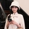 Autumn and winter temperament elegant rabbit fur bucket hat pearl sweet cute plush cold warm ear hat