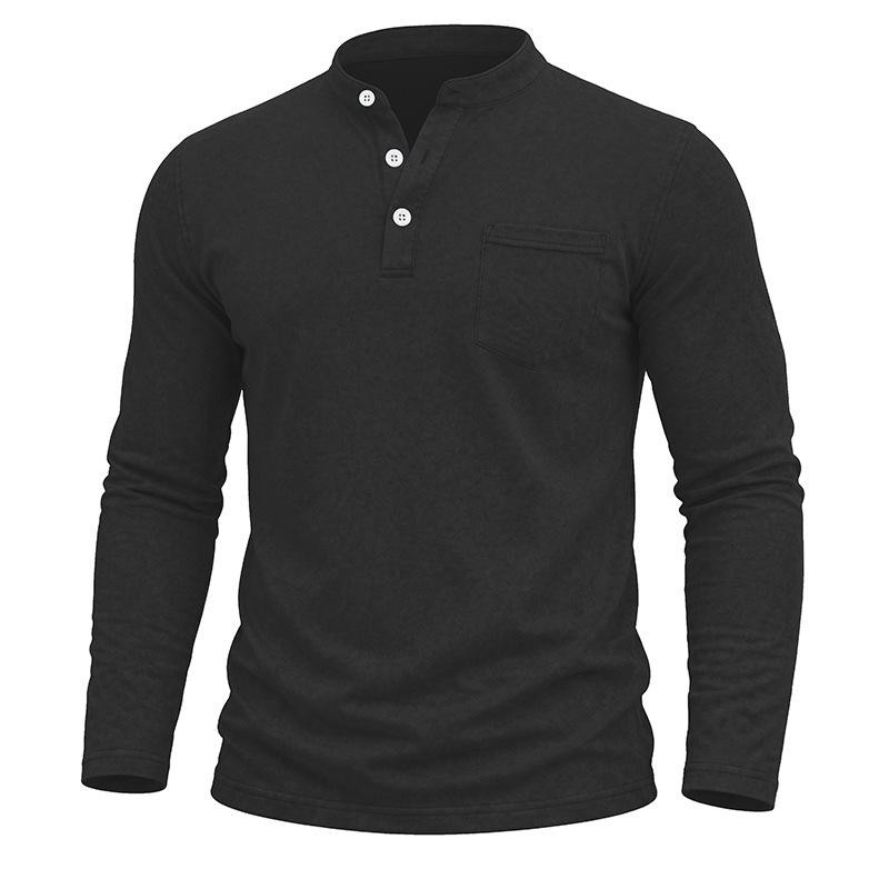 Men S Vintage Washed Long Sleeve Stand Collar Henley Shirt