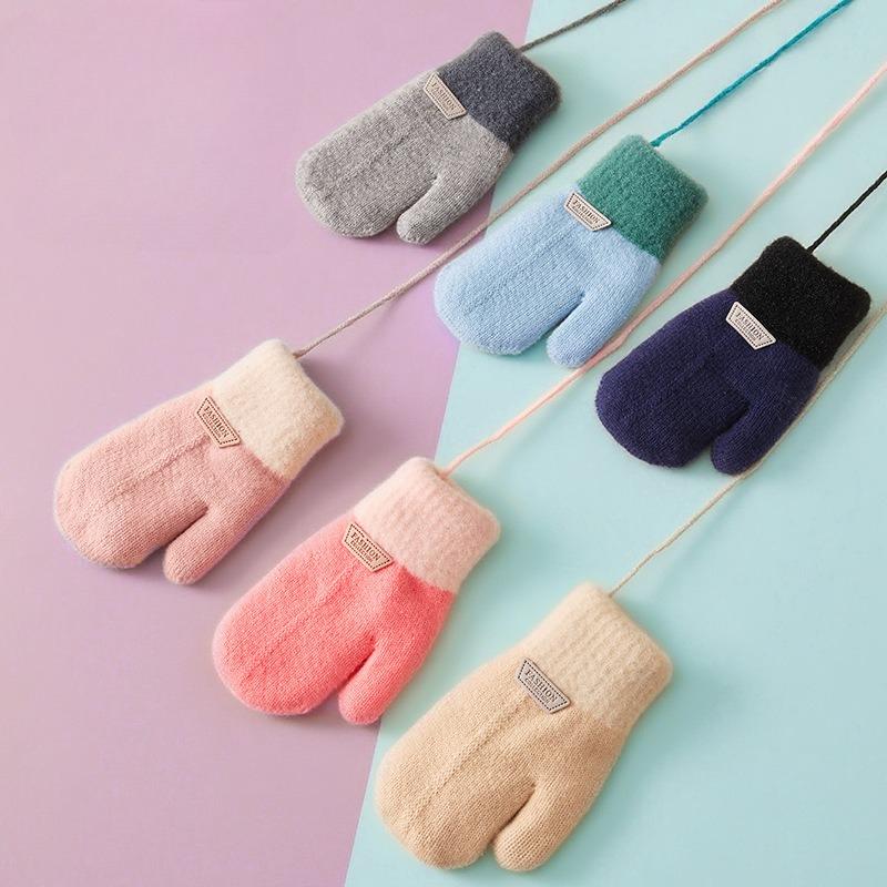 Jesień Zima Pogrubione Ciepłe Rękawiczki Dziecięce Dzianinowe Rękawice Rękawiczki Dziecięce Niemowlęce Maluch Miękkie Wygodne Pogrubione Rękawiczki Zimowe