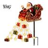 Solar Powered Outdoor Christmas Accents Santa Sleigh Figurine Light, Garden Stake Claus Pathway Decor Pouring Gifts Stars Light for Yard Holiday Lawn
