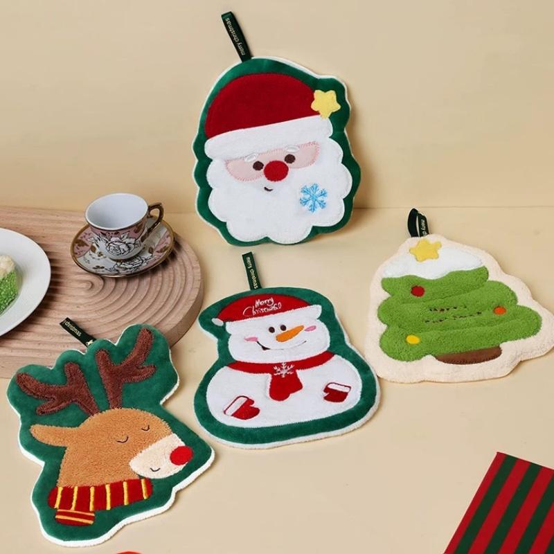 Christmas Hanging Hand Towels For Bathroom Christmas Tree Kitchen Towels With Loop Absorbent Soft Santa Gingerbread Decorative