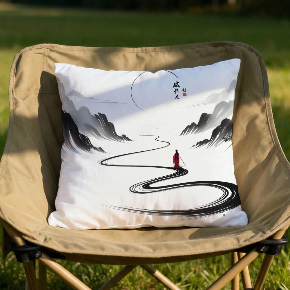Chinese Ink Painting Style Cushion Cover Soft Reversible  Durable Pillow Cover  MultiScene Use for Home  Car Daily Comfort