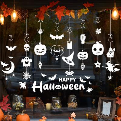 Halloween, Decorațiune de petrecere, Pandantiv dovleac liliac, Autocolante de sticlă, Decorațiune vitrină centru comercial, Autocolante de sticlă, Decor de petrecere Autocolant electrostatic