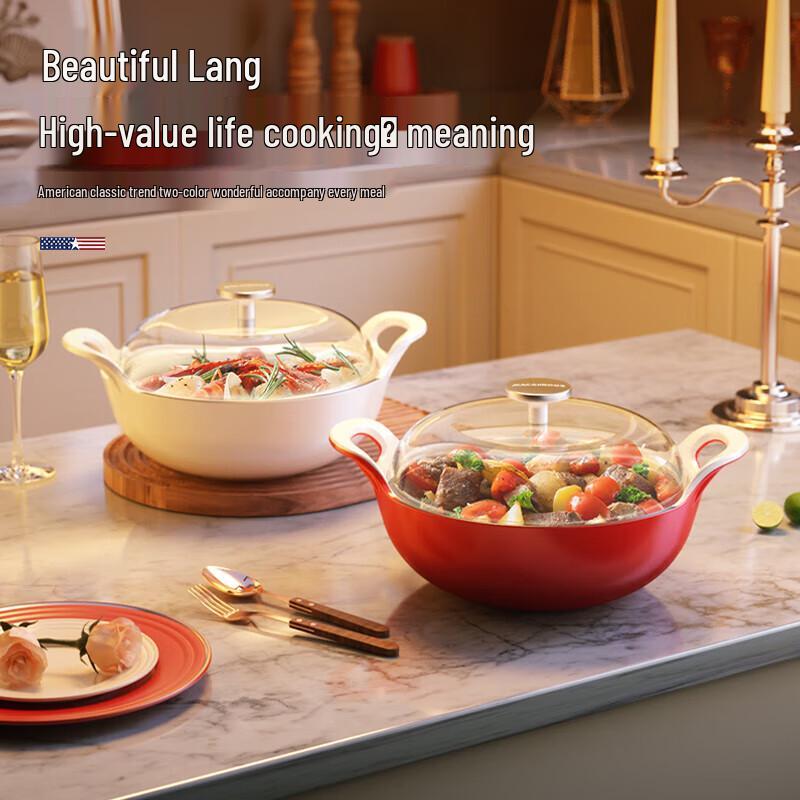 

Maikalo 20cm Red Double-Handled Enamel Stew Pot