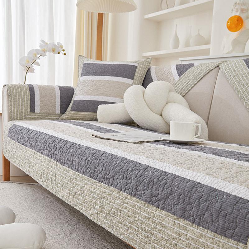 Stripes Print Cotton Sofa Cover for Living Room Korea Retro Non-slip Couch Slipcover Four Seasons Universal Sofa Mat Couch Towel