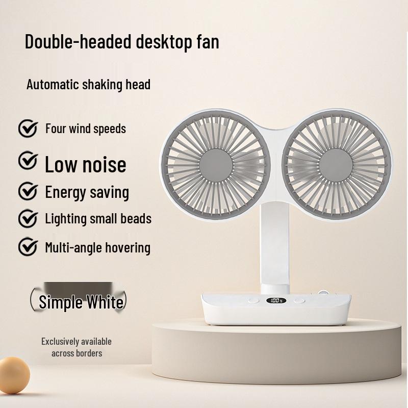 Rechargeable Portable Double-Headed Mini Desk Fan - Low Noise, Handheld for Student Dorms