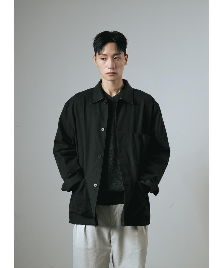 Whagi Leather Collar Coverall Jacket (Black)