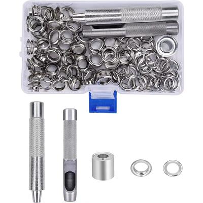 100pcs Grommet Kit Metal Eyelets Grommets 10mm with Punch Hole Fastened Tool for Tarpaulin Fabric Curtains Craft Making