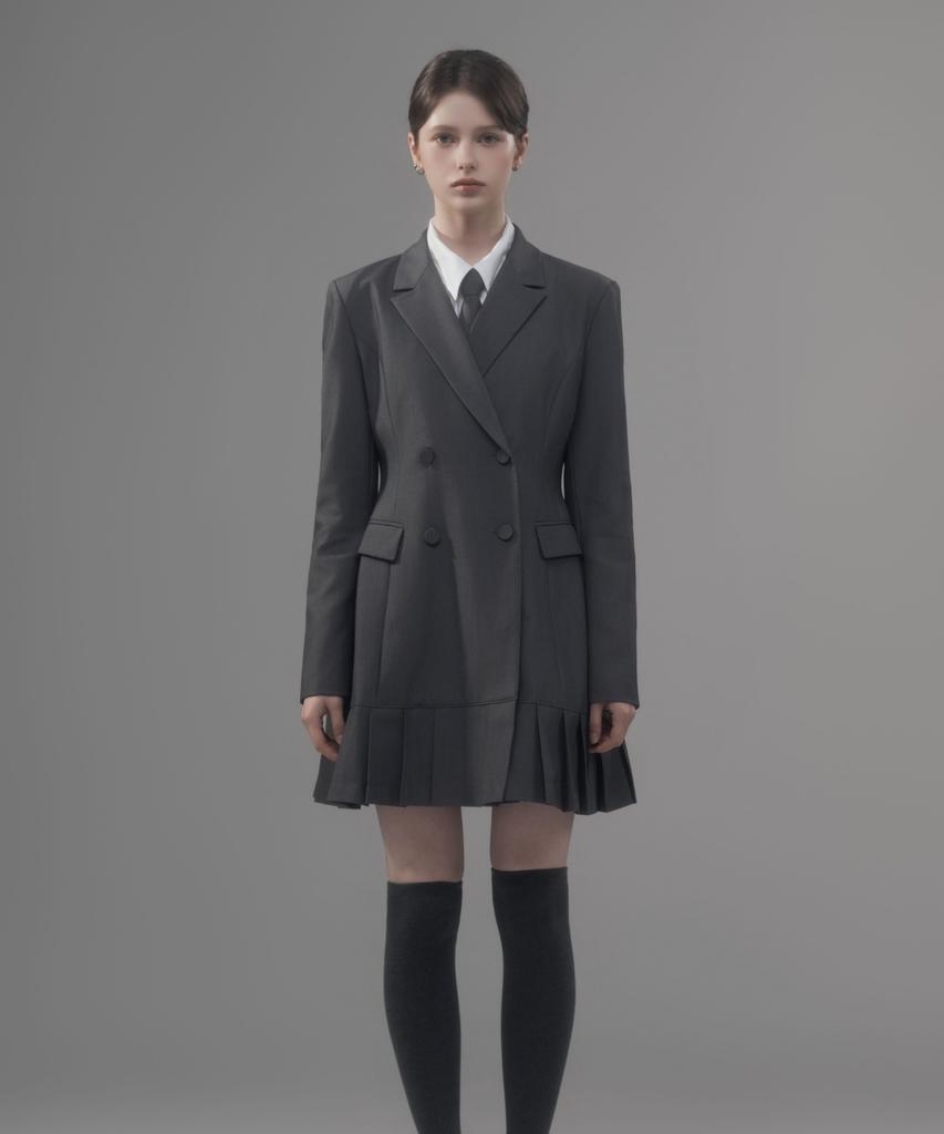 Mausolleum Jenn Pleated Suit Jacket Dress - Gray