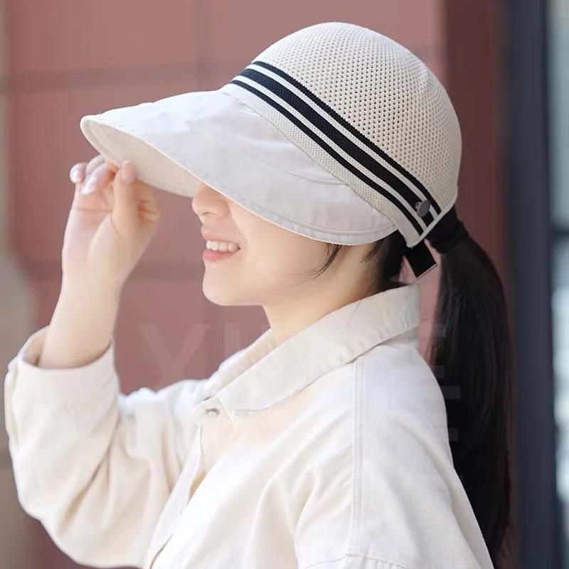 

New women s summer sun protection wide-brimmed open-top beach face-shading fisherman hat UV protection sun hat Adjustable білий