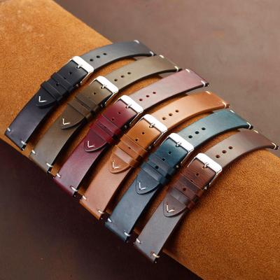 Italian Retro Color-Changing Cowhide Watch Band, Ultra-Thin Genuine Leather with Quick Release, Available In Seven Colors