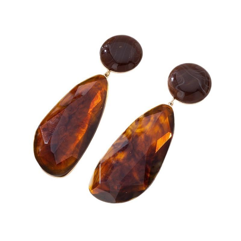 Brincos de Resina Marrom Geométricos de Luxo Leve em Forma de Gota d'Água
