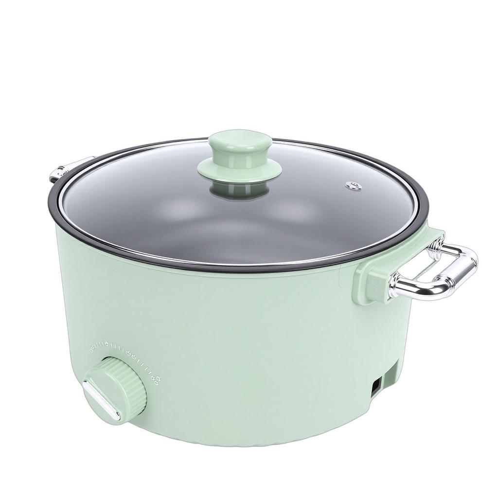 Pentola Elettrica Calda 800W 3L Grado Alimentare Rivestimento Antiaderente Multifunzione Fornello Elettrico con Cestello per Vapore per Bistecca Riso
