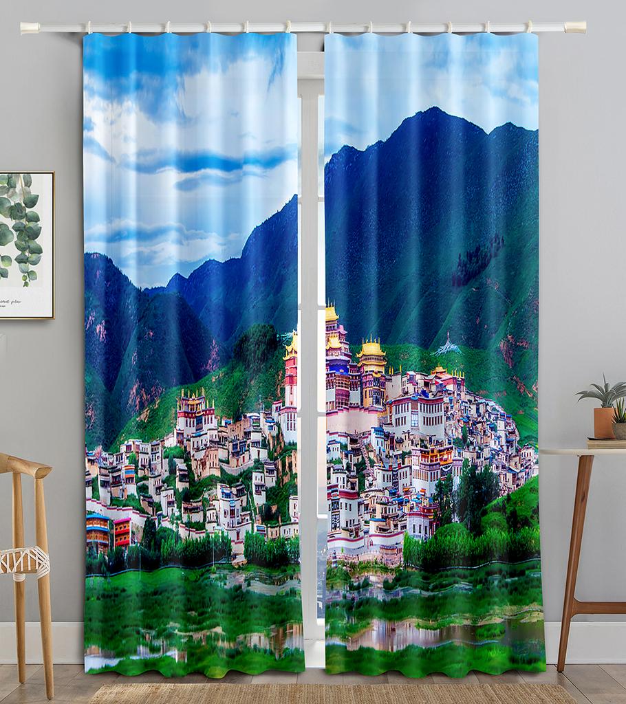 Shangri-la Snowy Mountain Landscape Blackout Window Panel Curtain designed for Living Room Space Bedroom Bathroom Kicthen Door Cupboard Decor Hooks