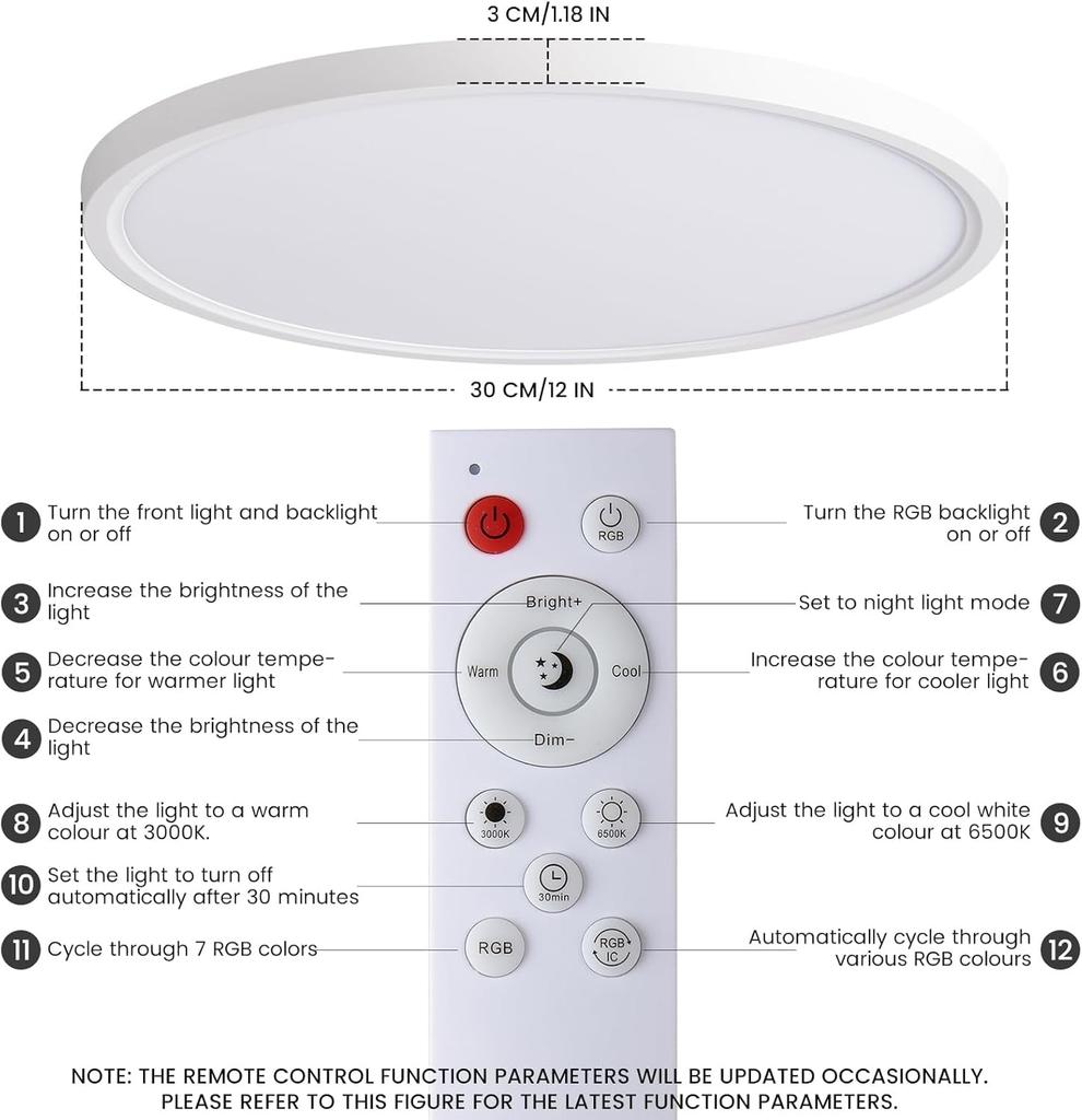 Smart RGB Ceiling Light LED Works with Alexa Flush Mount Light Fixture DIY Colors WiFi Dimmable Low Profile Ambient Light Fixture for Bedroom Living