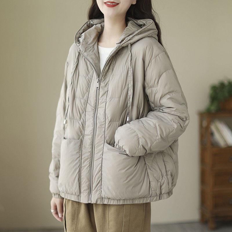 Damen Kapuzen Leichte Daunenjacke - Kurz Einfarbig Modisch Warmer Wintermantel 2025