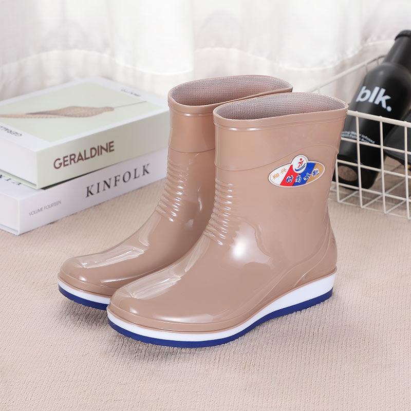 Fashion rain shoes women's short rain boots four-season water shoes wear waterproof thick-soled water boots and velvet thermal overshoes