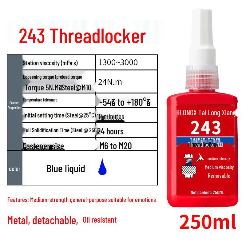 243 Screw Glue: Medium-High Strength Threadlocker and High Temp Resistant Sealant