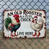 Vintage Metal Sign Rooster Chickens Wall Art Decor Garden Home Farmhouse