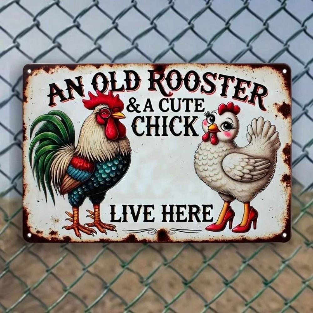 Vintage Metal Sign Rooster Chickens Wall Art Decor Garden Home Farmhouse