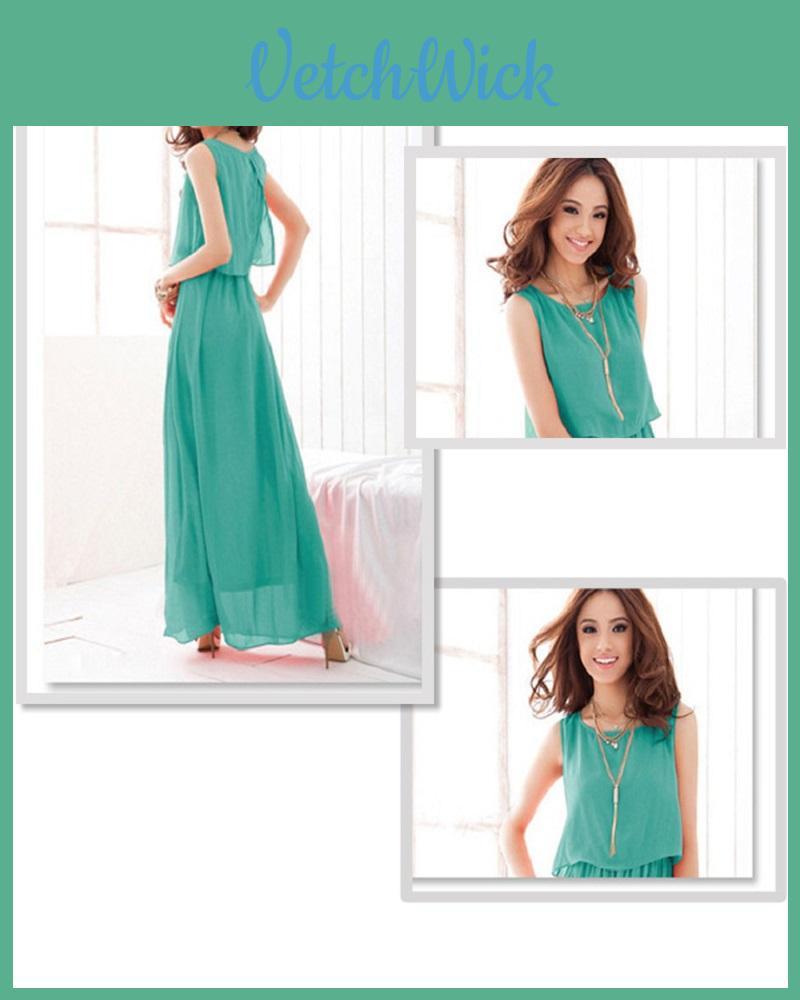 Elegant Summer Fashion Women Round Neck Sleeveless Chiffon Dress For Casual Party