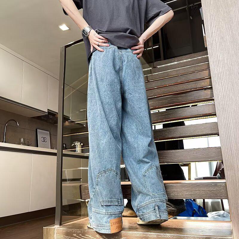 

Унисекс Ретро Джинсы Широкие Штанины с Дизайном Задних Карманов 3XL синий