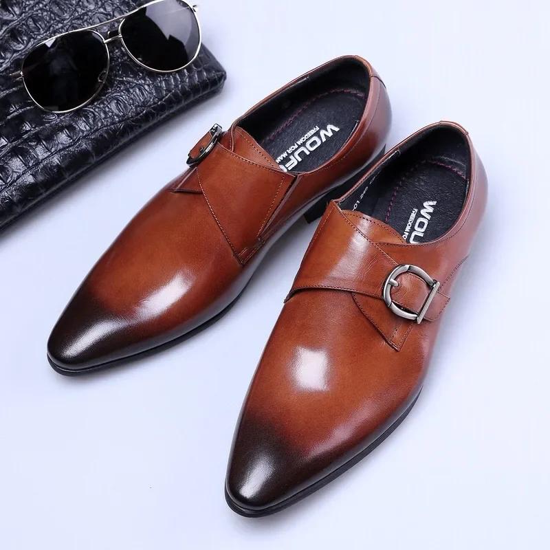 Fashion Men's Dress Shoes Formal Oxford Shoe for Man Wedding Dress Brand PU Leather Trendy Buckles Big Size Male Business Footwear