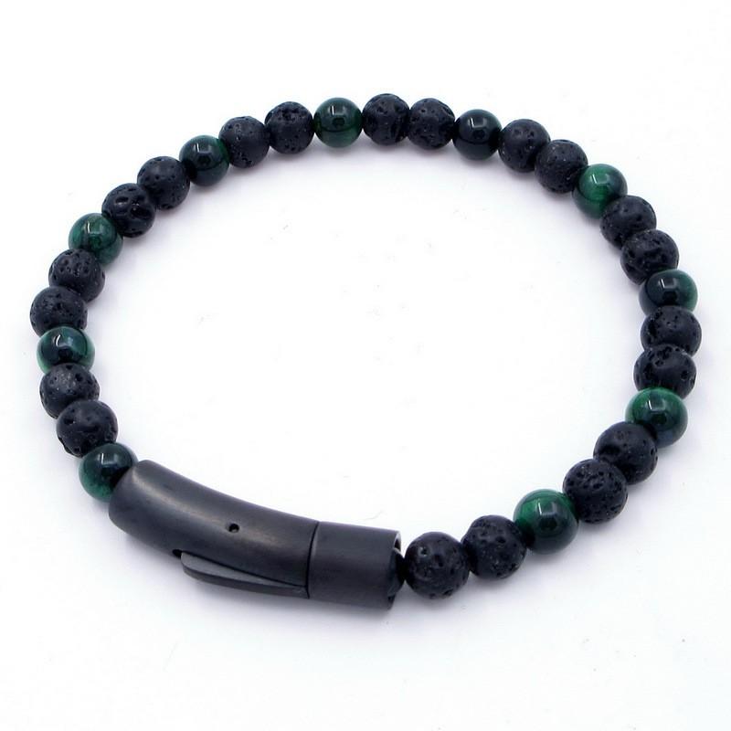 Stainless Steel Tigers Eye Beaded Bracelet Men Women Geometric Style Fashion OL Jewelry