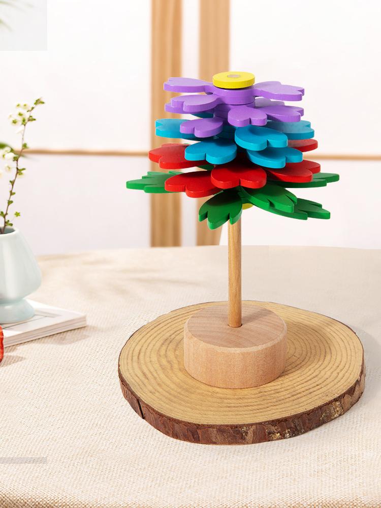 Wooden Rotating Stick Spiral Flower Decompression Stick Wooden Rotating Fun Puzzle Stress Relieving Toy Ornament Spiral Tree