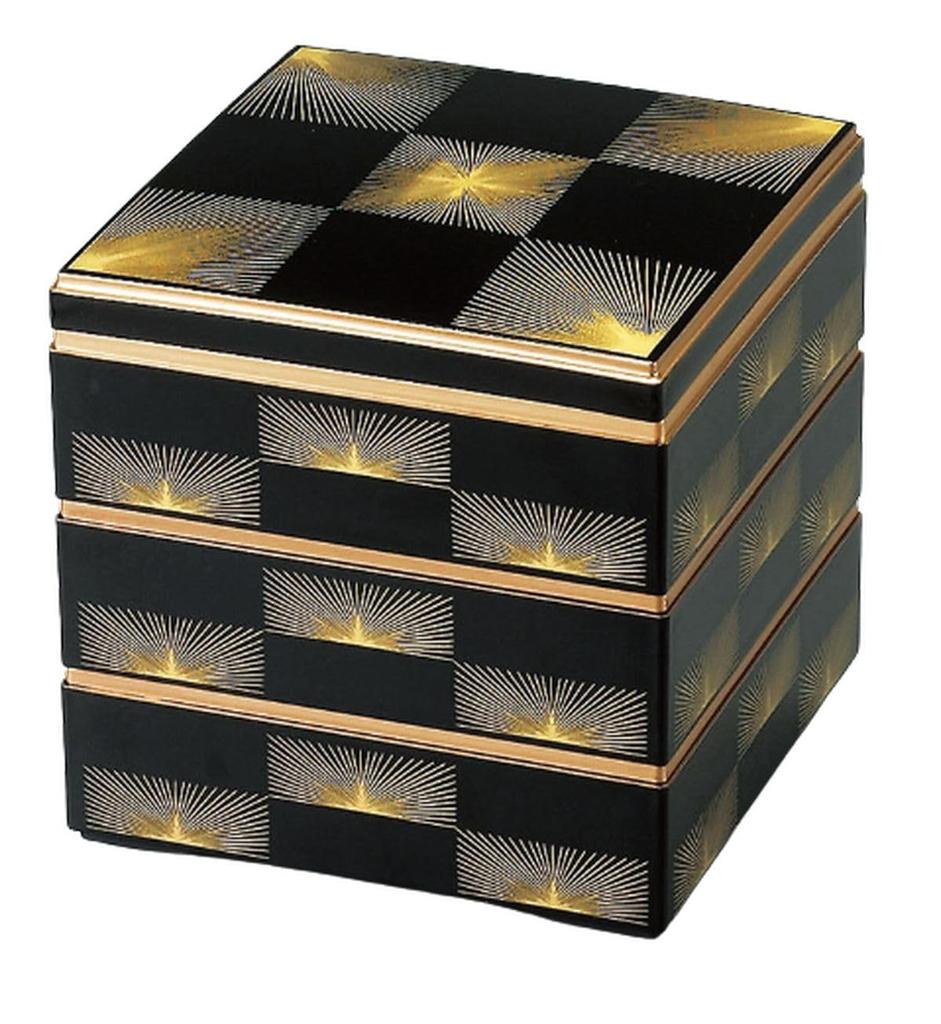 Jubako Made in 3 6 Heavy Black Pine Needle Checkered x x J-Kitchens (Jubako Box), Japan, Tiers, Inch, Saikōgura, Design, 18.0cm 18.0cm 16.2cm
