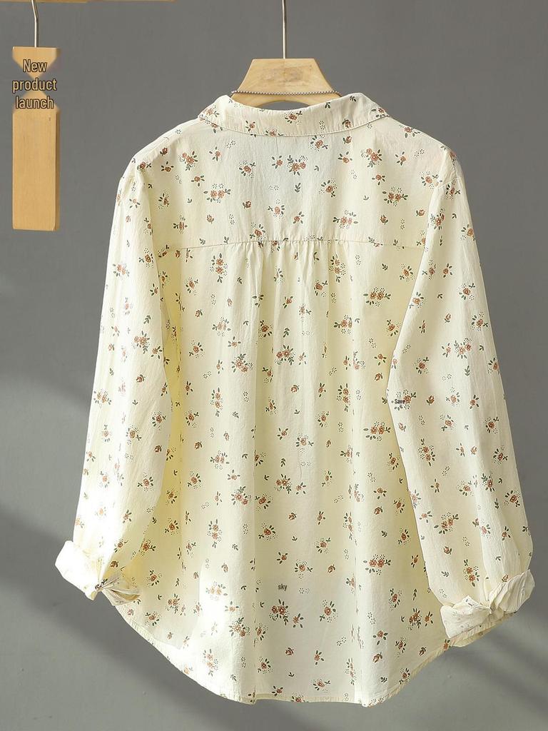 Women's Floral Print Cotton Long Sleeve Shirt - 2026 Spring Collection