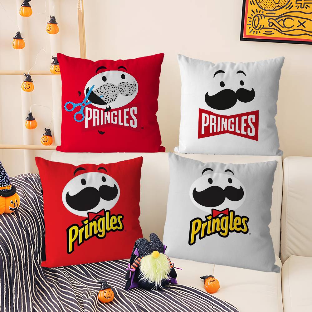 Classic P-Pringles Pillow Case Office Sofa Dorm Chair Back Short Plush Double-Sided Printing Home Cushion Cover