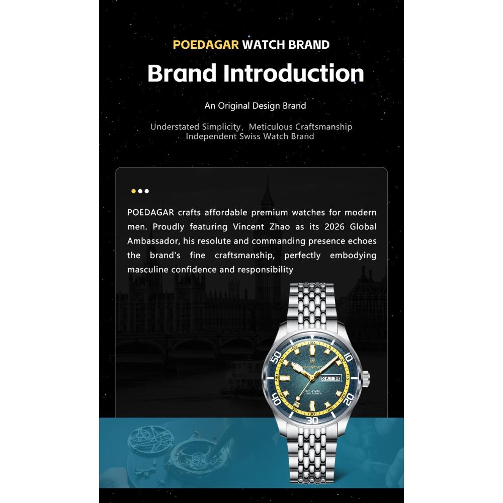 POEDAGAR Luxury Military Man Watch Casual Waterproof Luminous Date Week Men Watch Stainless Steel Quartz Men's Watches Reloj+Box