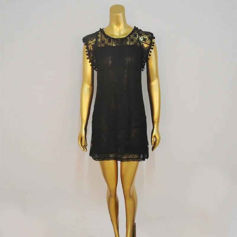 Women's Summer White Casual Dress: Sleeveless Beach Mini Style with Sexy Tassel & Lace Details