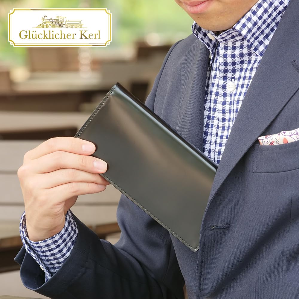 Glücklicher Kerl Cordovan Leather Wallet with Gusset, Long Wallet, Bill Compartment, No Coin Purse, Free Personalization, Perfect Birthday Gift for