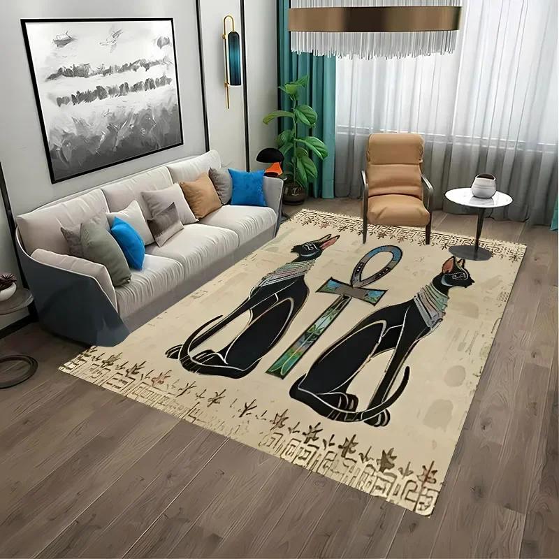Vtipný Starověký Egypt Egyptský Bůh Egyptská Kočka Anubis Koberec do Obývacího Pokojíku Ložnice Pohovky Rohožka na Dveře Podlahový Koberec, Dětská Protiskluzová Podložka