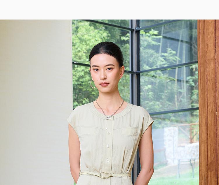 Round neck sleeveless waist cinched dress for women in summer 2026, suitable for commuting and slimming, mid length A-line shirt skirt