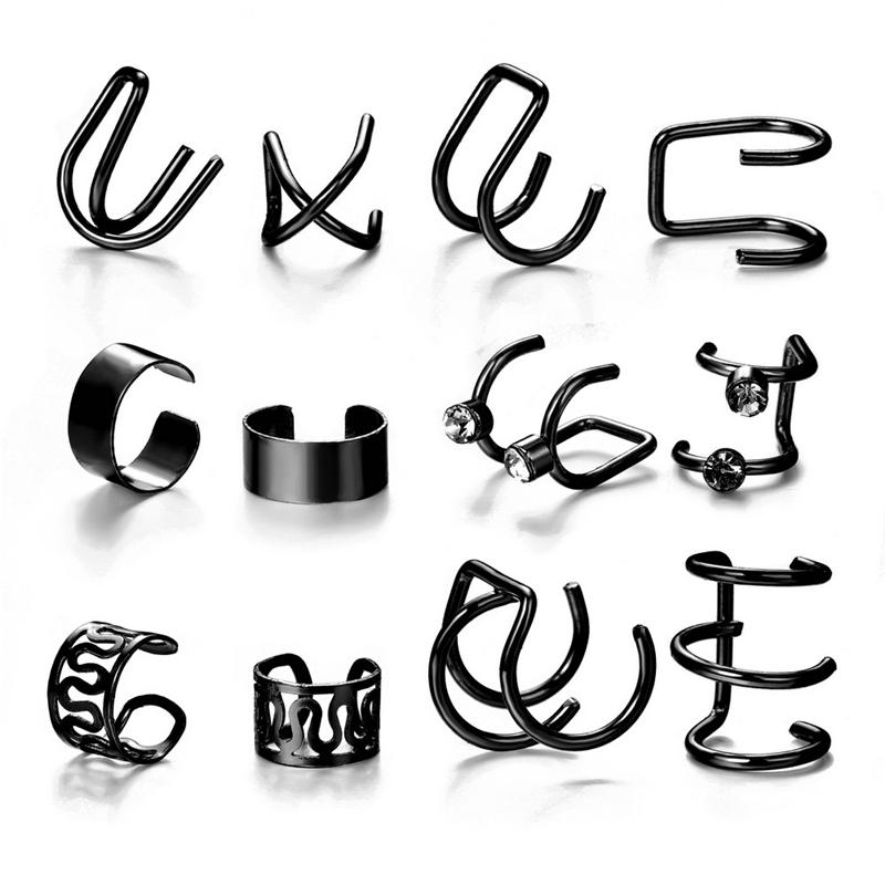 Gold Color Leaves Ear Cuff Black Non-Piercing Ear Clips Fake Cartilage Earrings Clip Earrings For Women Men Wholesale Jewelry