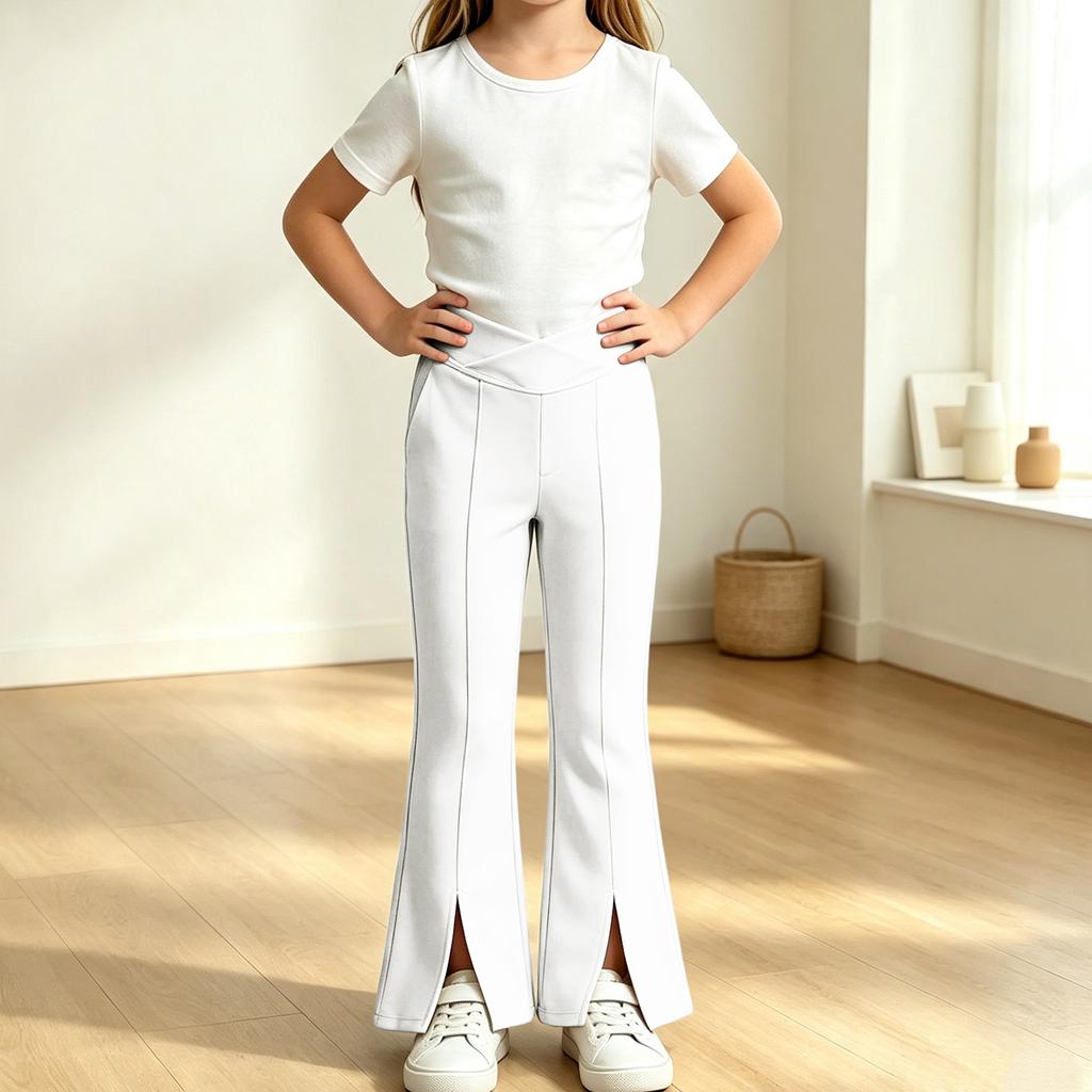 Kids High Waist Flare Pants with Pockets, Color Stretch Casual Yoga Dance Pants, Elastic Waist Activewear for Girls Boys Running and Fitness