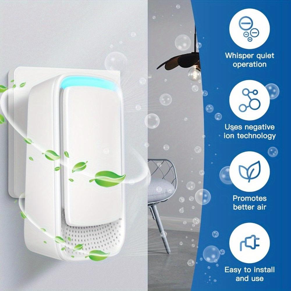 Plug In Negative Ion Air Purifier, Mini Wall-mounted Air Cleaner, Silent Negative Ion Generator, Plug and Play Air Freshener for Home Bedroom Bathroom