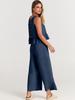 2025 Summer Women's Sleeveless Ruched Vest & Wide-Leg Cropped Pants Set