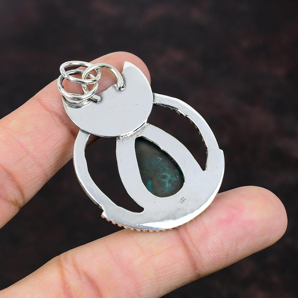 Afrikanischer Chrysokoll-Anhänger, wunderschöner Schmuck, 925er Sterlingsilber-Anhänger, echter Edelstein-Schmuck, handgefertigter Anhänger, Geschenk für Mama, dezenter Anhänger